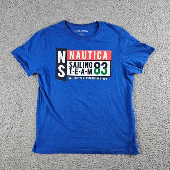 Nautica T-Shirt‎ Mens Medium Blue Cotton Sailing Team Tee Short Sleeve - Picture 1 of 7